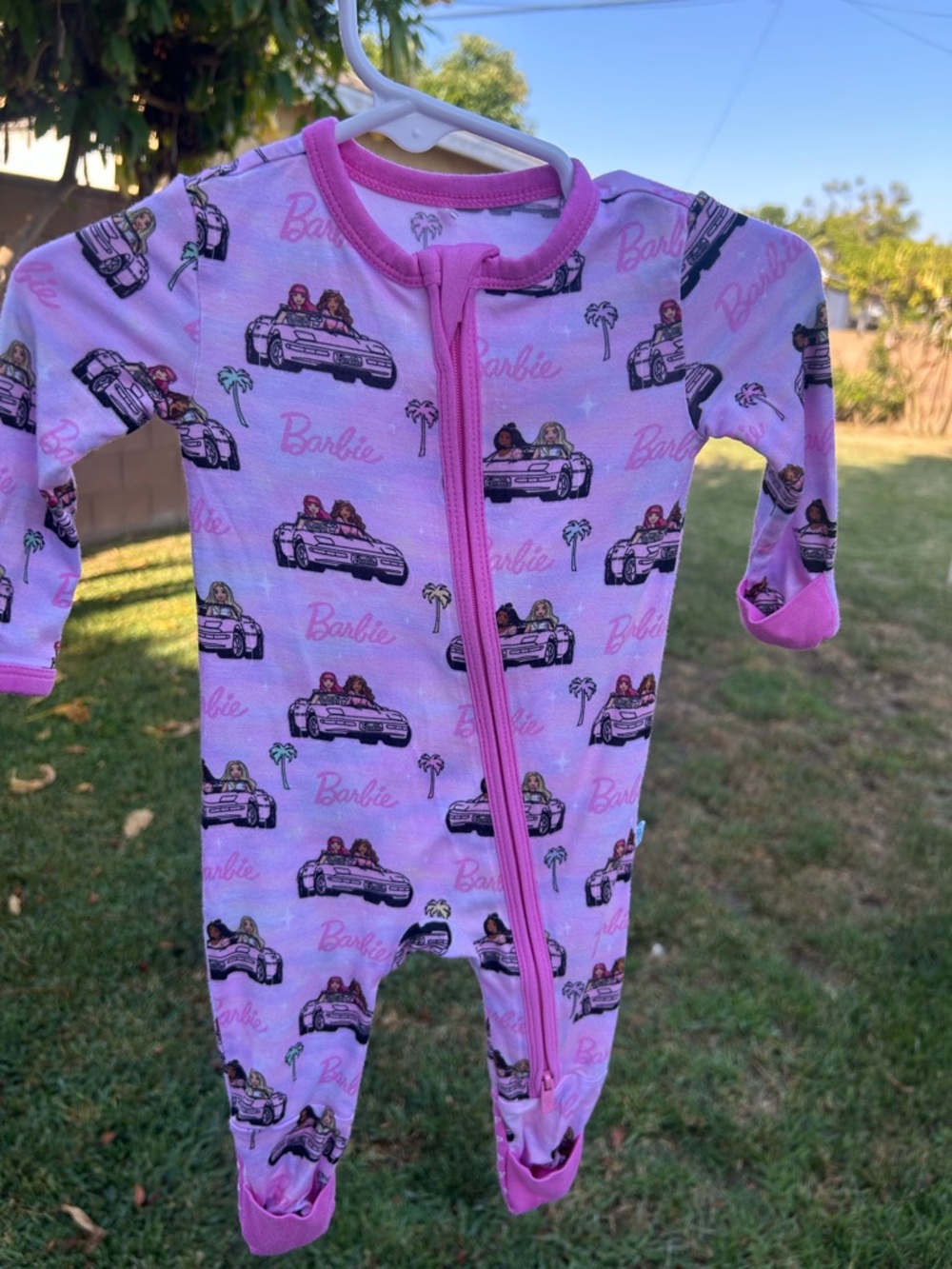 Posh Peanut Pink Barbie Convertible Print Zip-Up Footed One-Piece